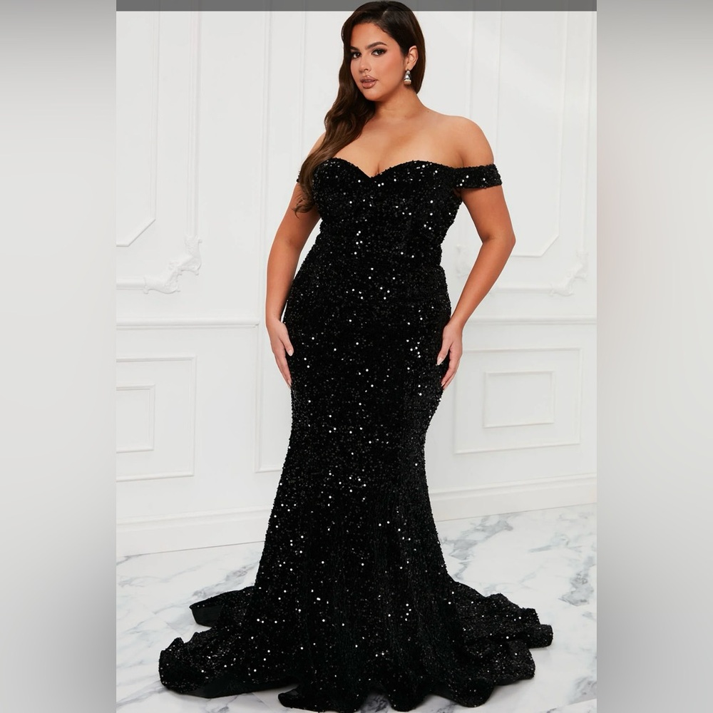 “Alora” Black Sequin Maxi Gown